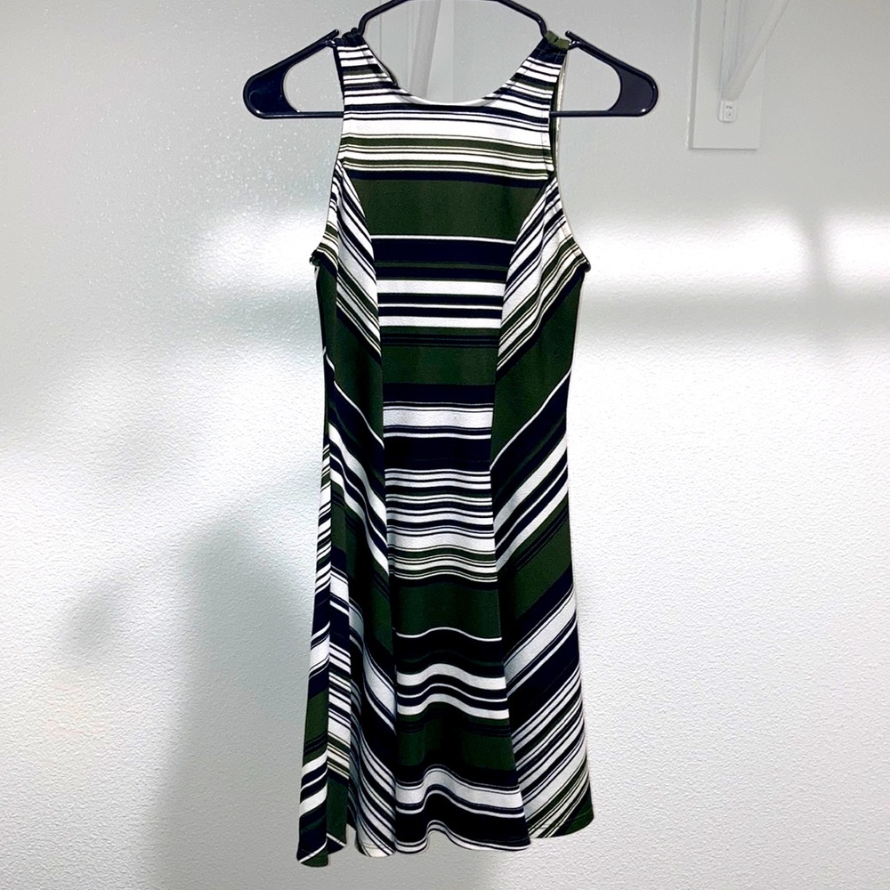 Olive green ,white and black dress size small no brand on the dress